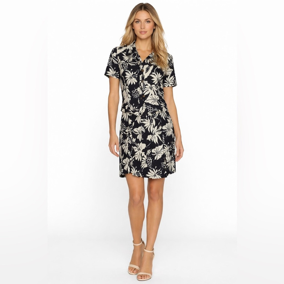 Lautréamont Dresses & Skirts - Lautréamont Black & Ivory Floral 2-Piece Set Button-Down Shirt + Tulip Skirt M
